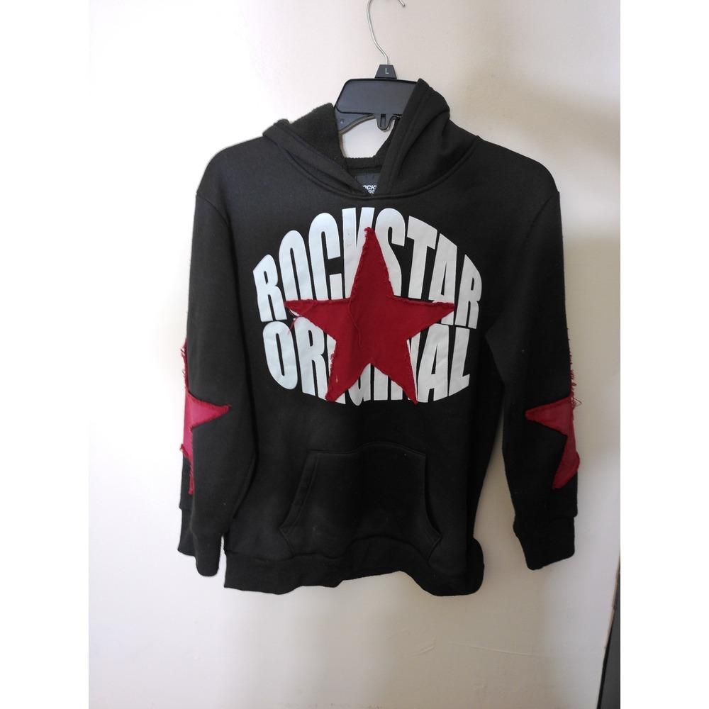 Rockstar Original Hoodie Youth 14 Black Red Distressed Star Logo Streetwear
